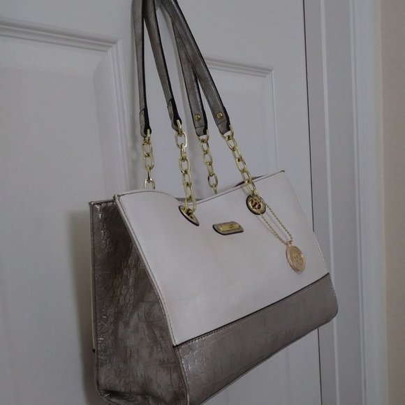 Anne Klein Shoulder Bag with Chain Handles Color Cream/Silver. - Picture 7 of 14
